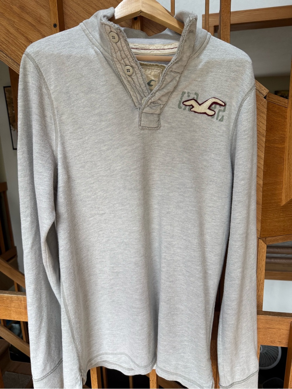 Hollister Gray Henley Pullover with Maroon Logo